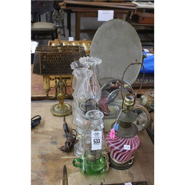 Asst. Oil Lamps, Lanterns, Mirrors