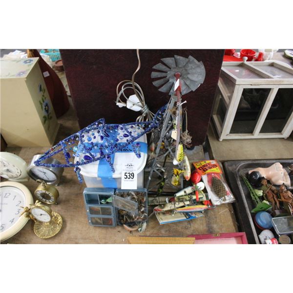 Asst. Vintage Fishing Lures, Windmill Décor