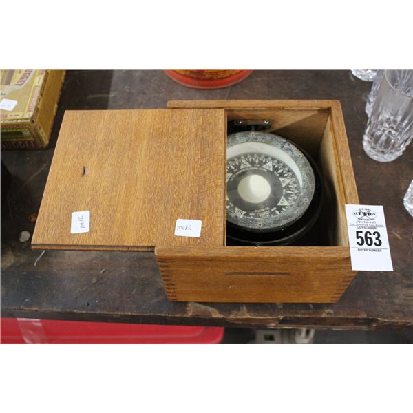Vintge Nautical Ship Compass In Casing