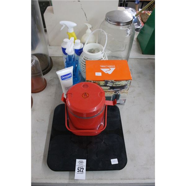 Fit Bit Weight Scale, Rice Cooker, Camping Stove, Glass Jar, Cleaning Supplies