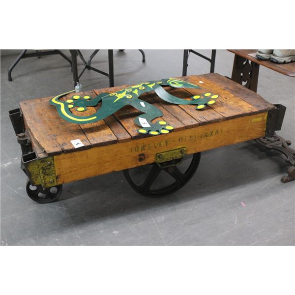 Wooden Vintage Tow Wagon w/Cast Wheels