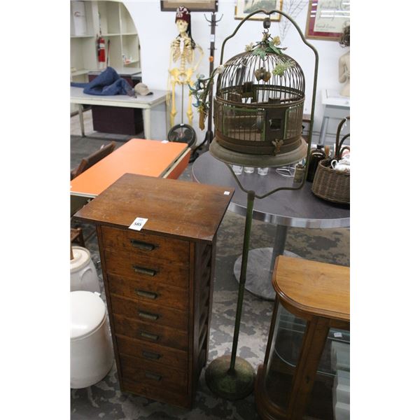 Wood Chest of Drawers, Vintage Bird Cage