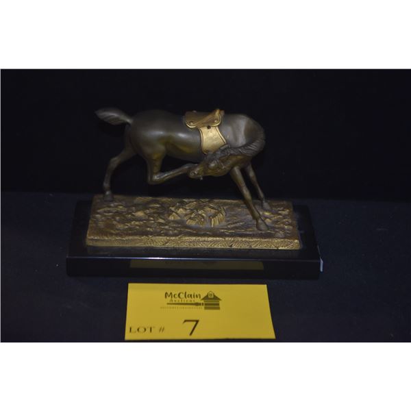 BRONZE HORSE SCULPTURE ON MARBLE BASE (8" X 5")