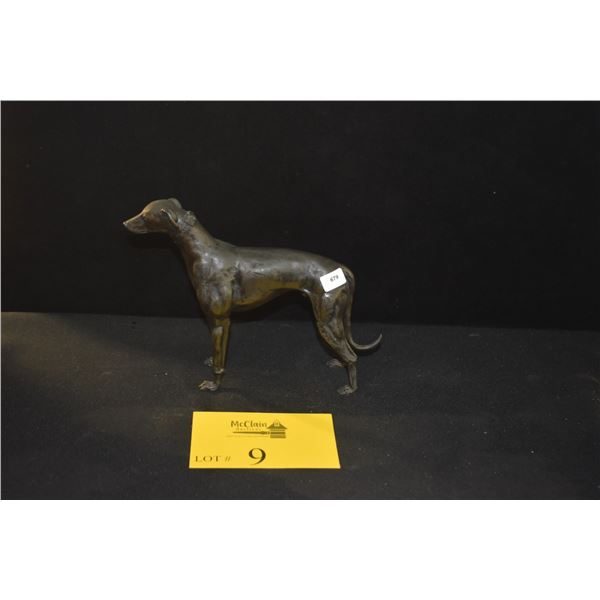 BRONZE SCULPTURE OF A GREYHOUND OR WHIPPET DOG (8 1/2" X 6 1/4")