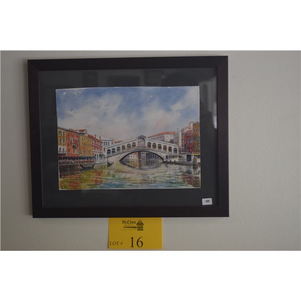 FRAMED VENETIAN WATERCOLOR; SIGNED (15 1/4" X 12 1/4")