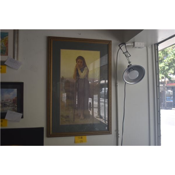FRAMED PRINT OF THE PAINTING THE LITTLE SHEPHERDESS, W. ADOLPHE BOUGUEREAU (ORIGINALLY PAINTED IN 18