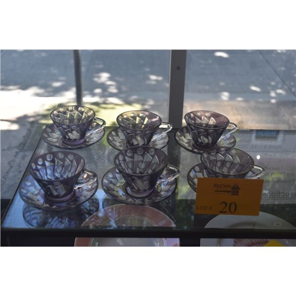 VINTAGE HAZEL ATLAS MOROCCAN AMETHYST GLASS CUPS & SAUCERS (12 PCS)