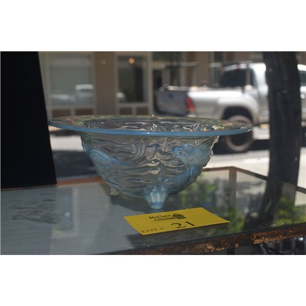 VINTAGE JOBLING OPLIQUE GLASS DISH W/ART DECO FISH MOTIF