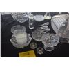 Image 4 : COLLECTION OF CUT & PRESSED CRYSTAL & GLASS SALT & PEPPERS, BOWLS, NUT DISHES, COVERED DISH, ETC. (2