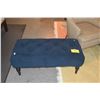 Image 1 : OTTOMAN/BENCH W/BLUE TUFTED FABRIC & WOOD LEGS (39" X 18" X 16")