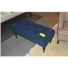Image 2 : OTTOMAN/BENCH W/BLUE TUFTED FABRIC & WOOD LEGS (39" X 18" X 16")