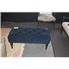 Image 4 : OTTOMAN/BENCH W/BLUE TUFTED FABRIC & WOOD LEGS (39" X 18" X 16")