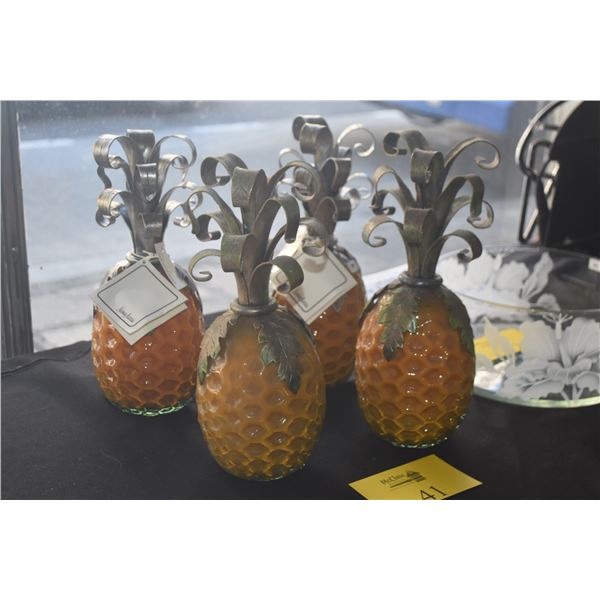 12" JANICE MINOR GLASS & METAL PINEAPPLES (4 PCS)