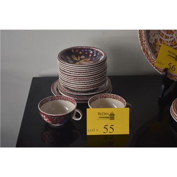 VERNON KILNS DON BLANDING "LEI LANI" PATTERN BOWLS,  PLATES & CUPS (19 PCS)