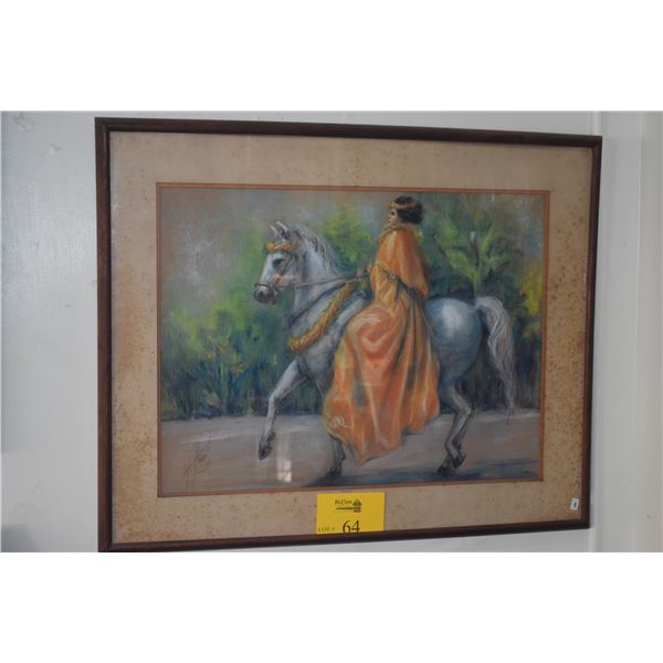 KOA FRAMED PASTEL, PA'U RIDER; SIGNED C.H. EVANS (31" X 25 1/4")