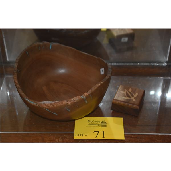 INLAID TURTLE BOX & LYCHEE BOWL; SIGNED S. FRANKLIN 3/2019 (8 1/2" X 4 1/2") (2 PCS)