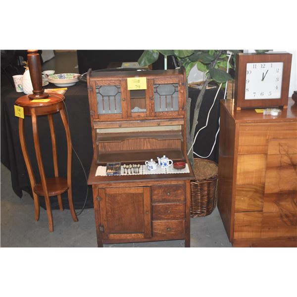 ANTIQUE OAK CHILD'S HOOSIER CABINET (24" X 16" X 42 3/4")