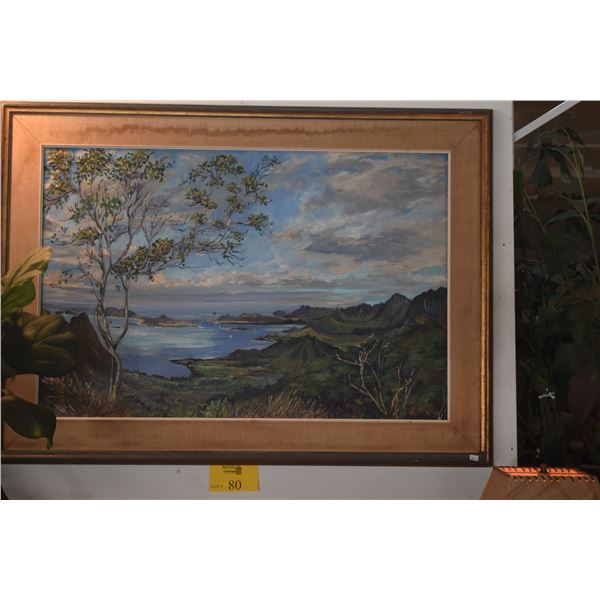 FRAMED OIL ON CANVAS, COSTAL LANDSCAPE; SIGNED LOPES (JEANNE) (43" X 31 1/2")