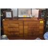 Image 1 : VINTAGE HAWAIIAN KOA 8 DRAWER DRESSER W/CARVED APE (TARO) FLOWERS (16" X 18" X 33")