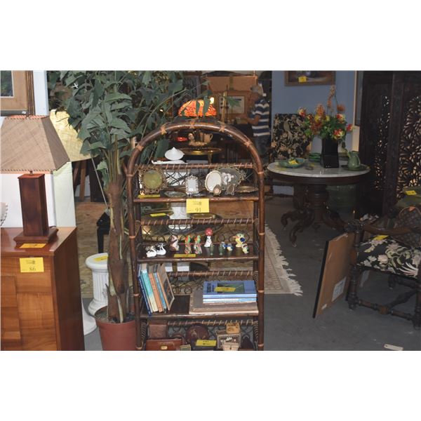 VINTAGE RATTAN & WICKER ARCHED ETAGERE BOOKSHELF (86" X 11 1/2" X 56")