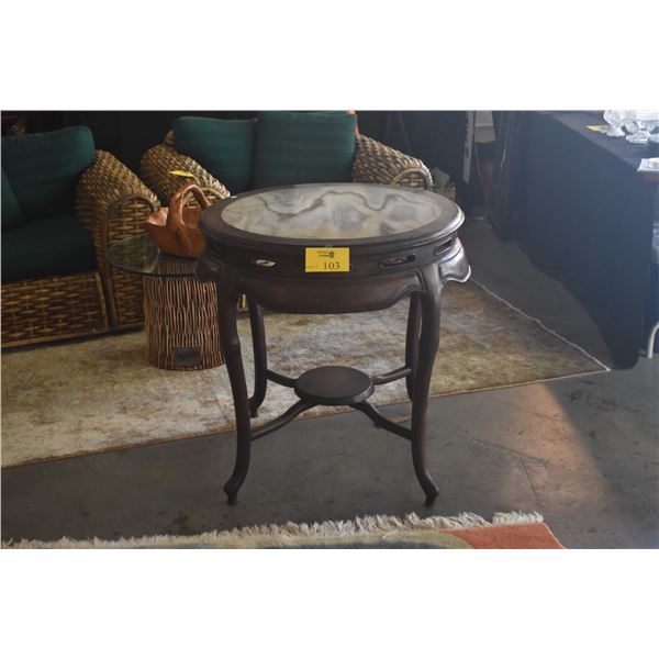CHINESE REPUBLIC BLACKWOOD ROUND TABLE W/MARBLE TOP (29")