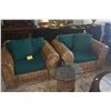 Image 1 : WOVEN RATTAN LOUNGE CHAIRS W/CUSHIONS & GLASS TOP TABLE (3 PCS)