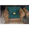 Image 3 : WOVEN RATTAN LOUNGE CHAIRS W/CUSHIONS & GLASS TOP TABLE (3 PCS)