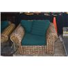 Image 4 : WOVEN RATTAN LOUNGE CHAIRS W/CUSHIONS & GLASS TOP TABLE (3 PCS)