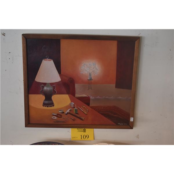 KOA FRAMED OIL ON BOARD, STILL LIFE; SIGNED MAJA 2001 (20" X 17")