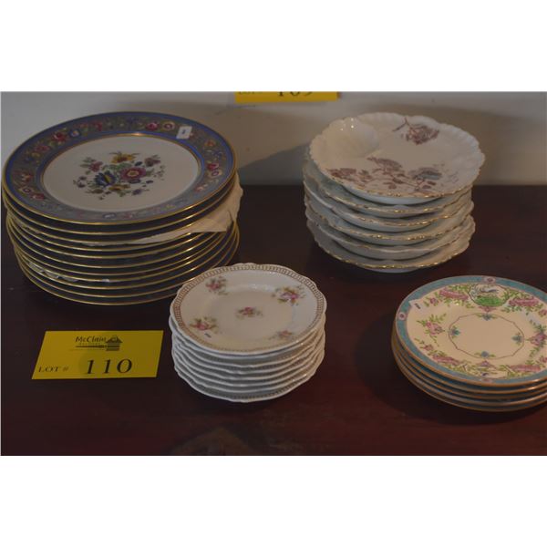 VINTAGE PORCELAIN LIMOGES DINNER PLATES, HAVILAND LIMOGES OASTER PLATES, MINTON BREAD PLANTS & ROYAL