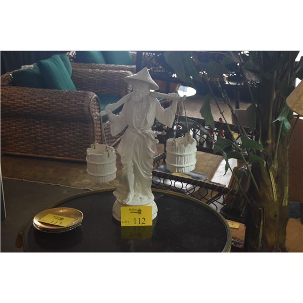 VINTAGE BLANC DE CHINE PORCELAIN STATUE OF ASIAN MAN CARRYING WATER