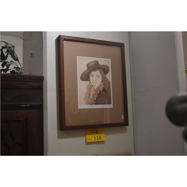 KOA FRAMED PRINT, "PANIOLO GIRL"; SIGNED FRANKI MORRIS 1978 51/200 (15" X 18")