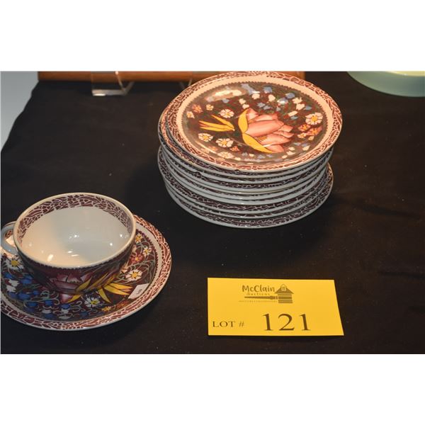 VERNON KILNS DON BLANDING "LEI LANI" PATTERN SAUCERS & CUP (12 PCS)