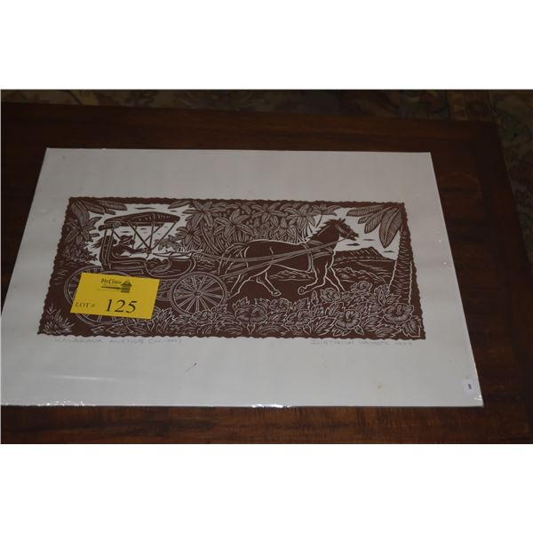 BLOCK PRINT, "KALAKAUA AVENUA (CA. 1900)" BY DIETRICH VAREZ 1999