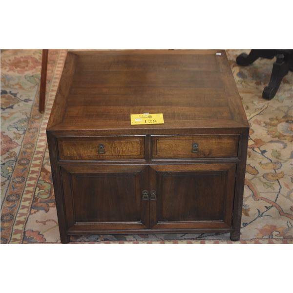 KOA SIDE CABINET W/2 DRAWERS & 2 DOORS W/WALNUT FINISH (MADE LOCALLY FOR ANSTETHS) (26" X 26" X 19")