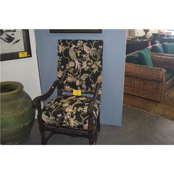 PAIR ANTIQUE FRENCH TAPESTRY STYLE UPHOLSTERED ARM CHAIRS (PAIR)