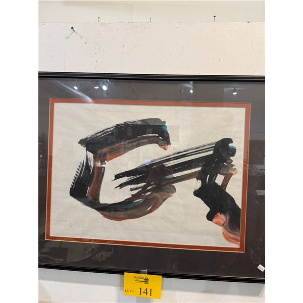 FRAMED ABSTRACT INK PAINTING; SIGNED S. HIRONAKA '72 (29" X 23")