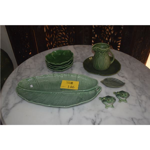 COLLECTION OF CEMAR CABBAGE LEAF BOWLS, VINTAGE BORDALLO PINHEIRO PITCHER, WATER LILY LEAF PLATE, BA