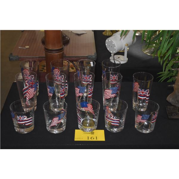 VINTAGE GLASSWARE W/FLAG MOTIF (14 PCS)