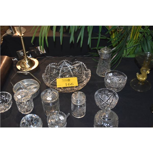 CRYSTAL & GLASS BOWLS, COVERED JARS, CANDLE HOLDER, RELISH DISH, SALT DISHES, ETC. (20 PCS)