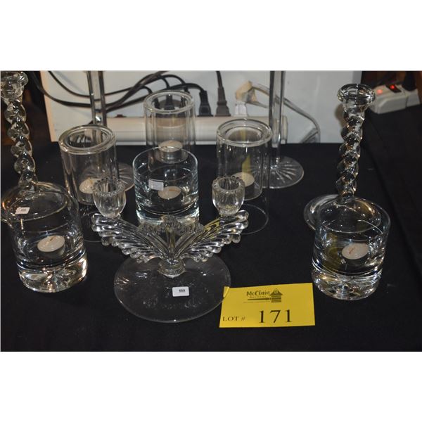 COLLECTION OF ASSORTED CRYSTAL & GLASS CANDLE HOLDERS (11 PCS)