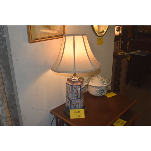 JAPANESE PORCELAIN TEAPOT & WARMER MOUNTED AS A TABLE LAMP
