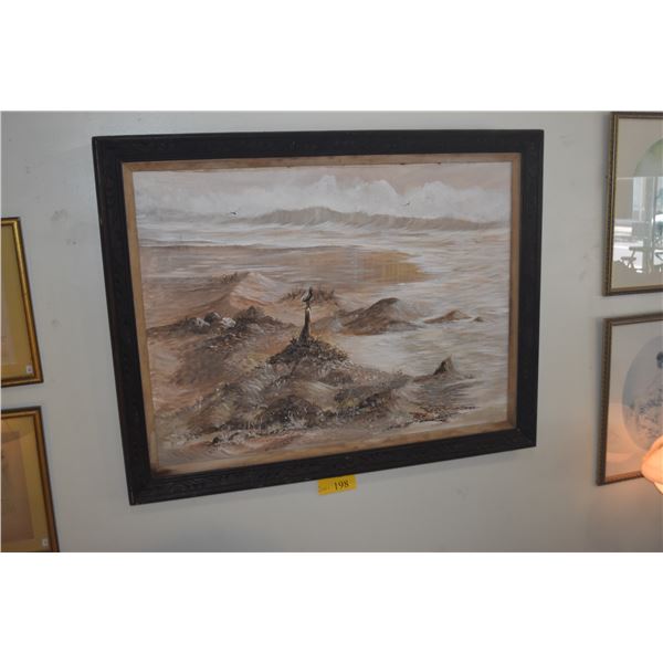 FRAMED OIL ON CANVAS, SEA SCAPE; SIGNED DAWSON '76 (46" X 36")