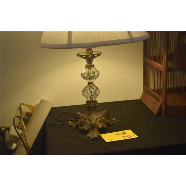 VINTAGE HOLLYWOOD REGENCY STYLE TABLE LAMP, BRASS & FACETED GLASS (DOES NOT INCLUDE SHADE)