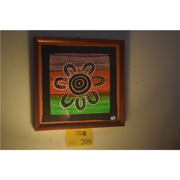 FRAMED ORIGINAL ABORIGINAL ART, "SEVEN SISTERS", FROM ULURO, NORTH AUSTRALIA (14" X 13 3/4")