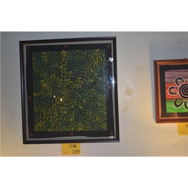 FRAMED ORIGINAL ABORIGINAL ART, "DREAMTIME", FROM GHAN NORTHWEST TERRITORY AUSTRALIA (21 1/2" X 22 3