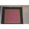 Image 2 : FRAMED PINK THAI SILK SCARF W/ELEPHANTS; SIGNED JIM THOMPSON (22 1/2" X 22")