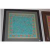 Image 1 : FRAMED TURQUOISE THAI SILK SCARF W/ELEPHANTS; SIGNED JIM THOMPSON (22 1/2" X 22")