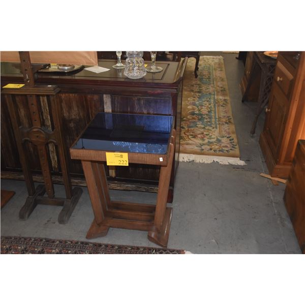 PAIR VINTAGE ART DECO STYLE WOOD ACCENT TABLES W/MIRRORED TOPS (PAIR)