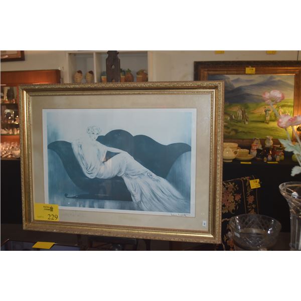 FRAMED PRINT TITLED "LE SOFA" BY FRENCH ART DECO ARTIST LOUIS ICART (30 1/2" X 22 1/2")